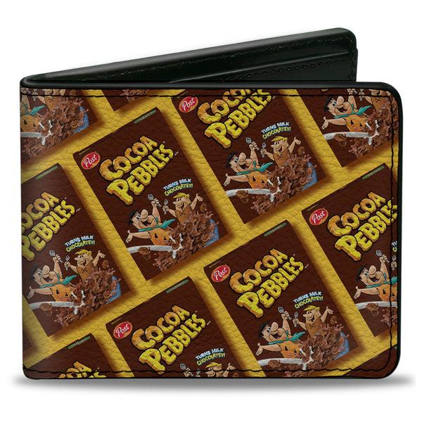 Buckle-Down Bi-Fold Wallet - COCOA PEBBLES Fred Flintstone and Barney Rubble Cereal Box Repeat Yellow/Brown