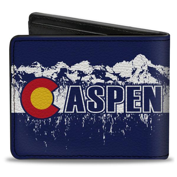 Buckle-Down Bi-Fold Wallet - Colorado ASPEN Flag Snowy Mountains Weathered2 Blue White Red Yellows