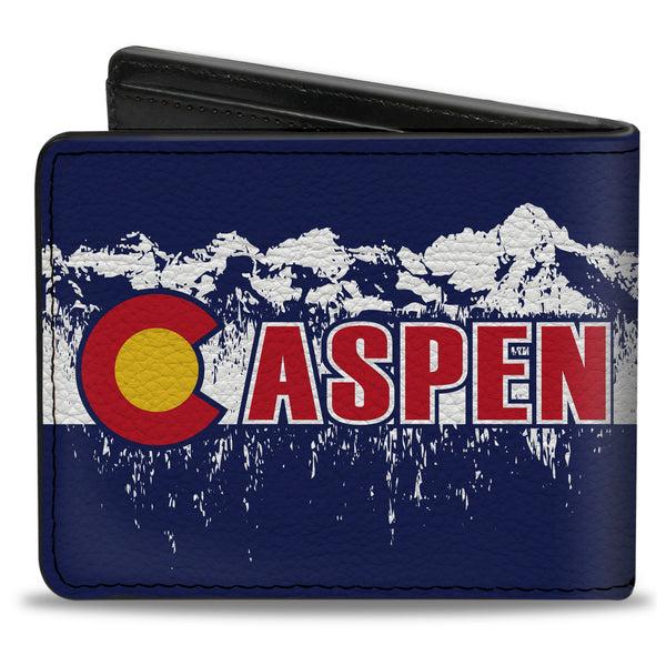 Buckle-Down Bi-Fold Wallet - Colorado ASPEN Flag Snowy Mountains Weathered Blue White Red Yellows
