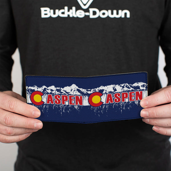 Buckle-Down Bi-Fold Wallet - Colorado ASPEN Flag Snowy Mountains Weathered Blue White Red Yellows
