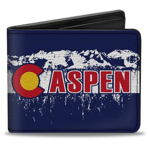 Buckle-Down Bi-Fold Wallet - Colorado ASPEN Flag Snowy Mountains Weathered Blue White Red Yellows