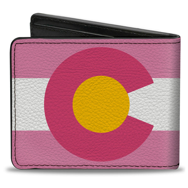 Buckle-Down Bi-Fold Wallet - Colorado Flags5 Repeat Light Pink White Pink Yellow