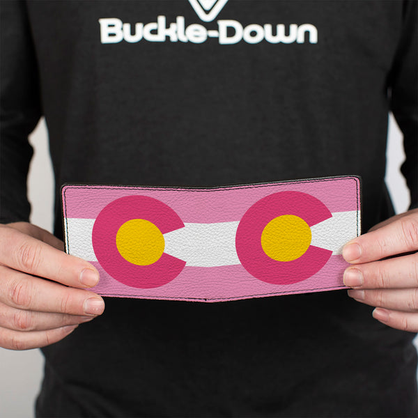 Buckle-Down Bi-Fold Wallet - Colorado Flags5 Repeat Light Pink White Pink Yellow