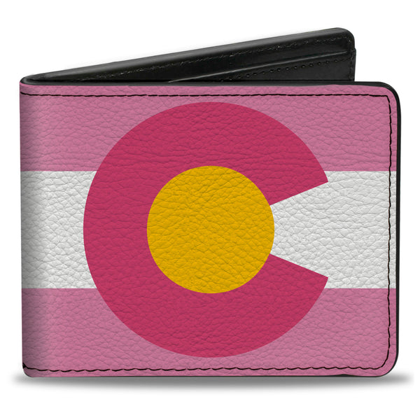 Buckle-Down Bi-Fold Wallet - Colorado Flags5 Repeat Light Pink White Pink Yellow