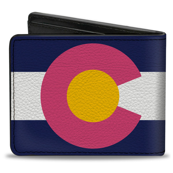 Buckle-Down Bi-Fold Wallet - Colorado Flags6 Repeat Blue White Pink Yellow