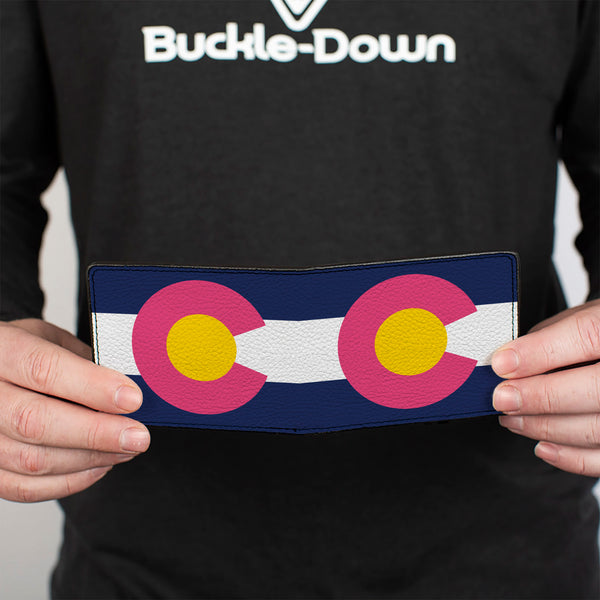 Buckle-Down Bi-Fold Wallet - Colorado Flags6 Repeat Blue White Pink Yellow