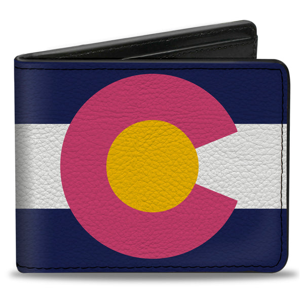 Buckle-Down Bi-Fold Wallet - Colorado Flags6 Repeat Blue White Pink Yellow