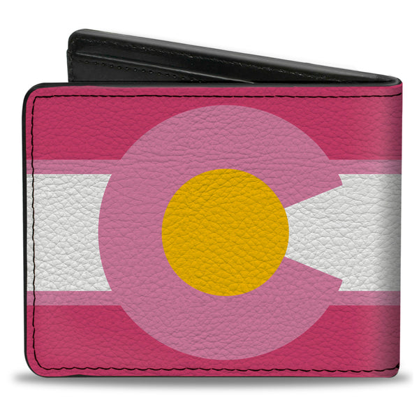 Buckle-Down Bi-Fold Wallet - Colorado Flags7 Repeat Pinks White Light Pink Yellow