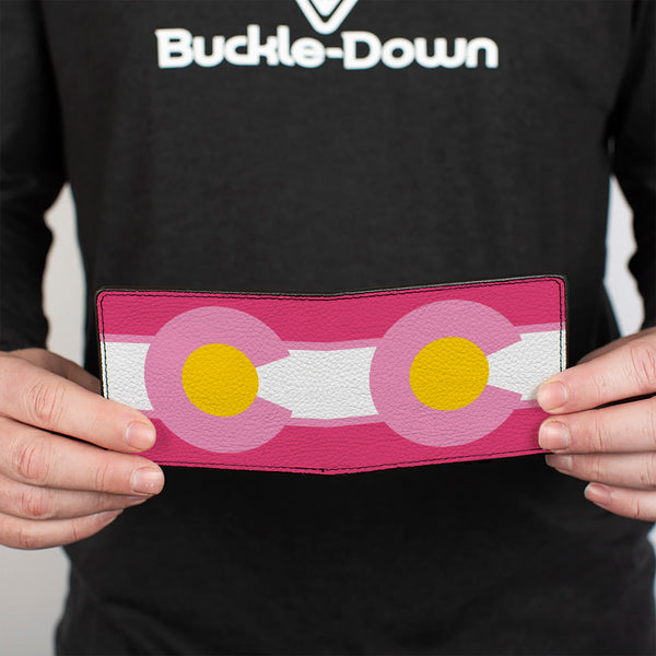 Buckle-Down Bi-Fold Wallet - Colorado Flags7 Repeat Pinks White Light Pink Yellow