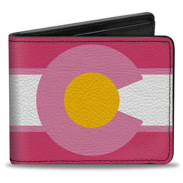 Buckle-Down Bi-Fold Wallet - Colorado Flags7 Repeat Pinks White Light Pink Yellow