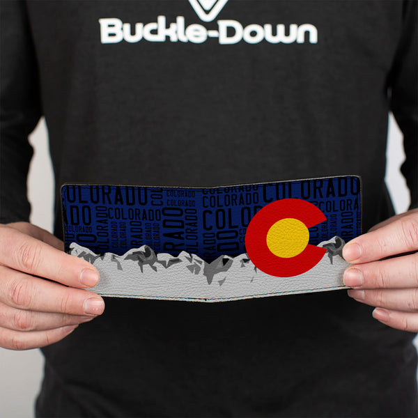 Buckle-Down Bi-Fold Wallet - Colorado Logo Mountains Text Blue Black