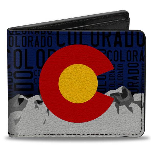 Buckle-Down Bi-Fold Wallet - Colorado Logo Mountains Text Blue Black