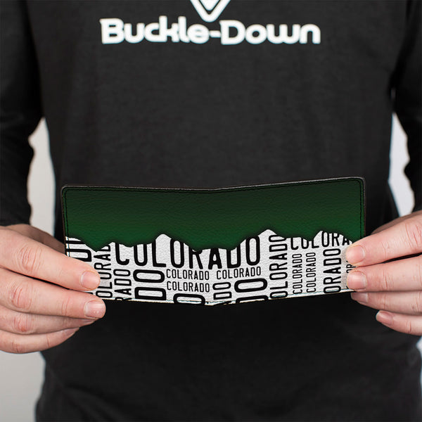 Buckle-Down Bi-Fold Wallet - Colorado Mountains Green White Black Text