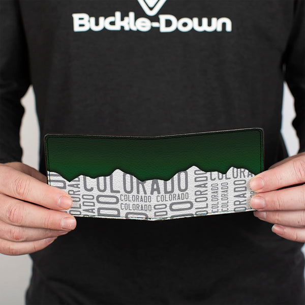Buckle-Down Bi-Fold Wallet - Colorado Mountains Green White Gray Text