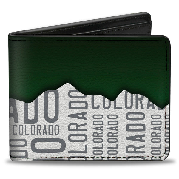 Buckle-Down Bi-Fold Wallet - Colorado Mountains Green White Gray Text