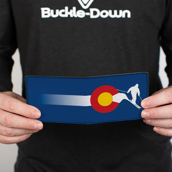 Buckle-Down Bi-Fold Wallet - Colorado Skier2 Blue White Red Yellow