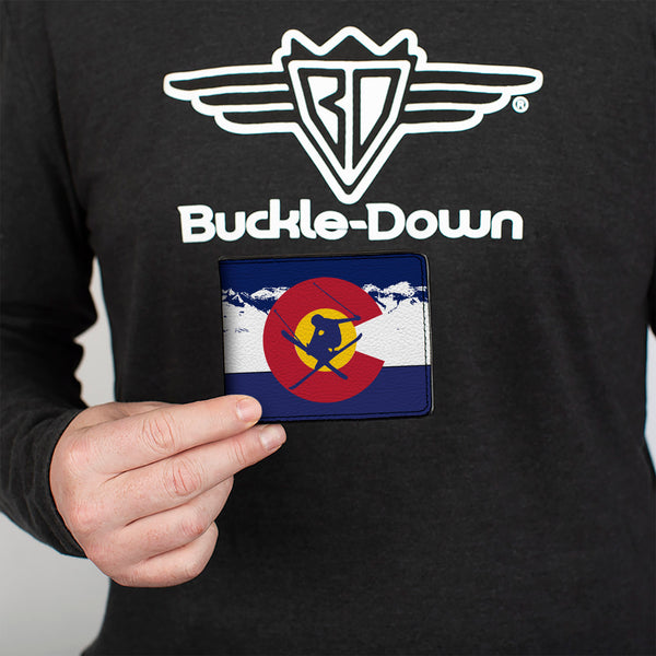 Buckle-Down Bi-Fold Wallet - Colorado Skier4 Mountains Blues White