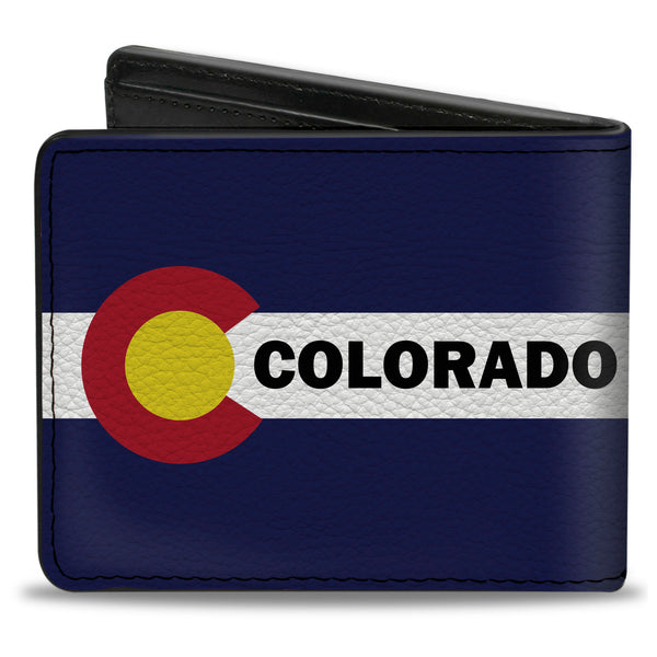 Buckle-Down Bi-Fold Wallet - COLORADO Text Flag Blue White Red Yellow