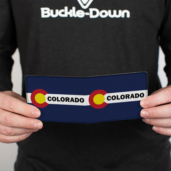 Buckle-Down Bi-Fold Wallet - COLORADO Text Flag Blue White Red Yellow