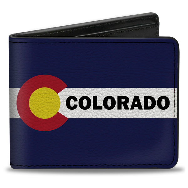 Buckle-Down Bi-Fold Wallet - COLORADO Text Flag Blue White Red Yellow