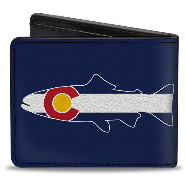 Buckle-Down Bi-Fold Wallet - Colorado Trout Flag Snowy Mountains Blues White Red Yellow
