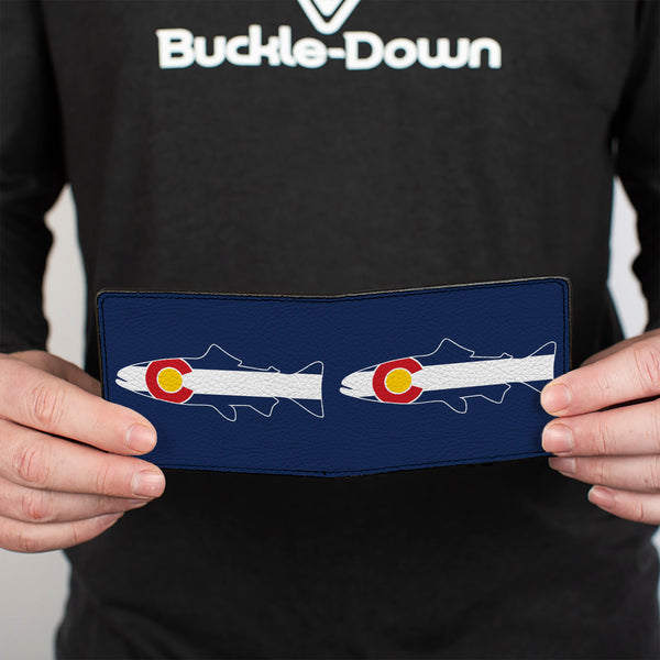 Buckle-Down Bi-Fold Wallet - Colorado Trout Flag Snowy Mountains Blues White Red Yellow