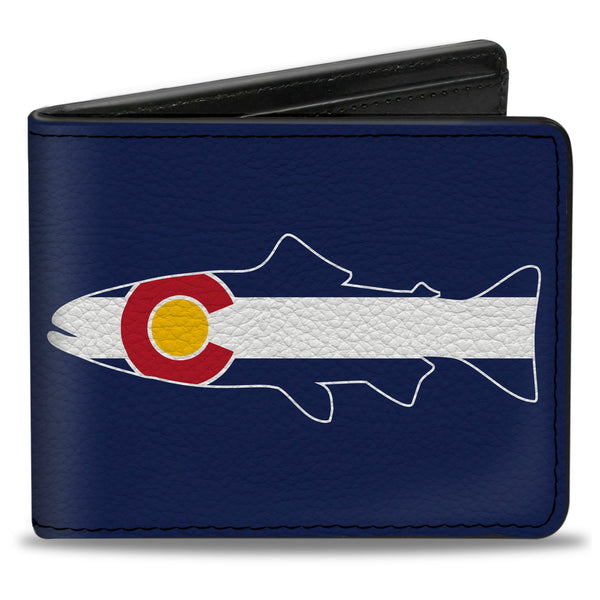 Buckle-Down Bi-Fold Wallet - Colorado Trout Flag Snowy Mountains Blues White Red Yellow