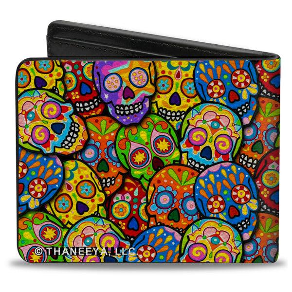 Buckle-Down Bi-Fold Wallet - Colorful Calaveras Stacked Multi Color