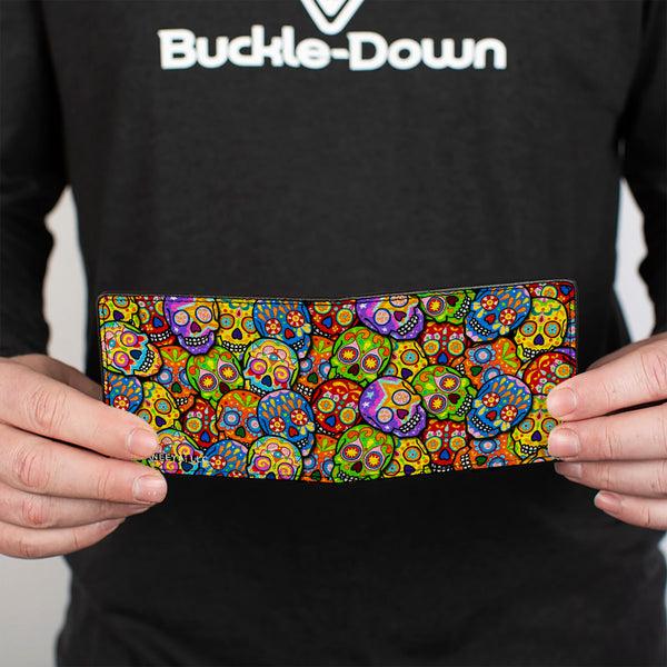Buckle-Down Bi-Fold Wallet - Colorful Calaveras Stacked Multi Color