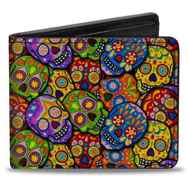 Buckle-Down Bi-Fold Wallet - Colorful Calaveras Stacked Multi Color