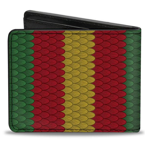 Buckle-Down Bi-Fold Wallet - Coral Snake Stripe Green Red Gold