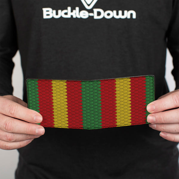 Buckle-Down Bi-Fold Wallet - Coral Snake Stripe Green Red Gold