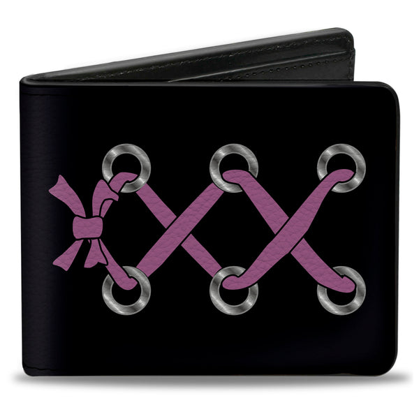 Buckle-Down Bi-Fold Wallet - Corset Lace Up Black Fuchsia
