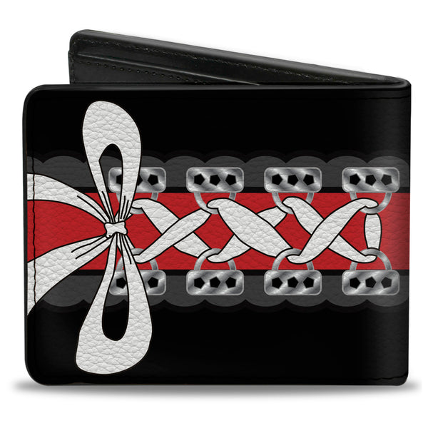 Buckle-Down Bi-Fold Wallet - Corset Lace Up W Bow Black Red