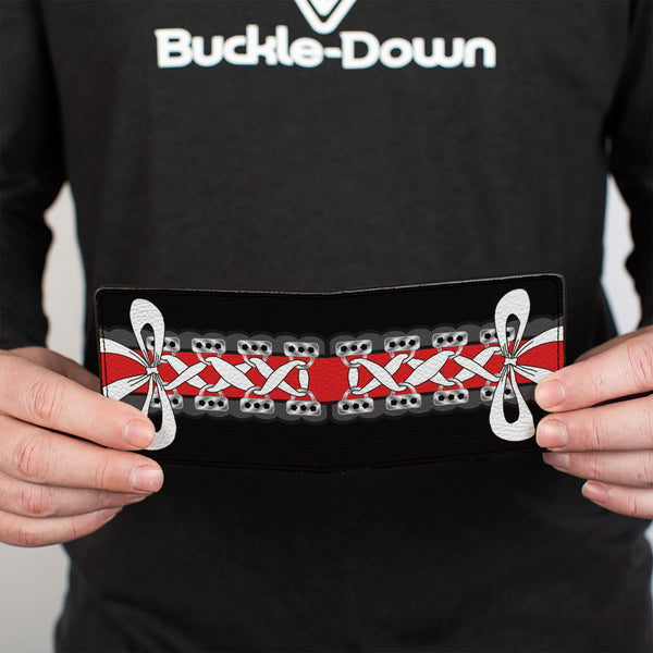 Buckle-Down Bi-Fold Wallet - Corset Lace Up W Bow Black Red
