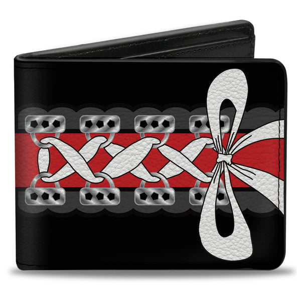 Buckle-Down Bi-Fold Wallet - Corset Lace Up w Bow Black Red