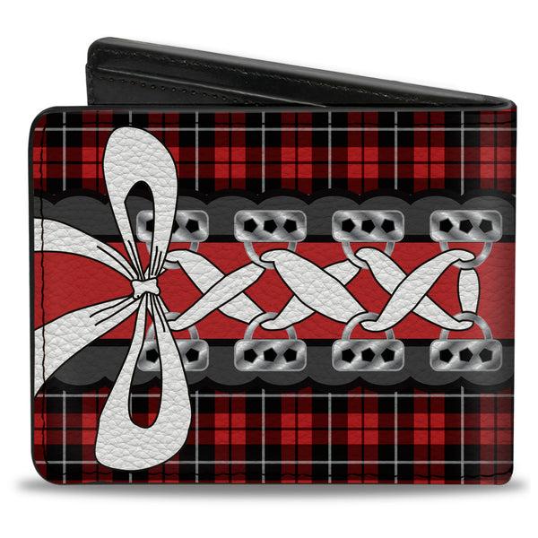 Buckle-Down Bi-Fold Wallet - Corset Lace Up W Bow Red Plaid Red