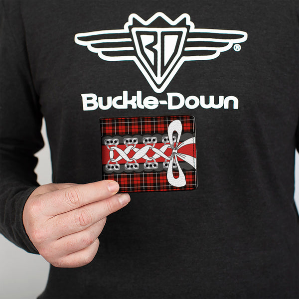 Buckle-Down Bi-Fold Wallet - Corset Lace Up W Bow Red Plaid Red