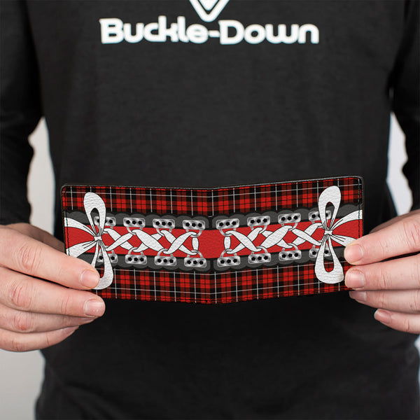 Buckle-Down Bi-Fold Wallet - Corset Lace Up W Bow Red Plaid Red