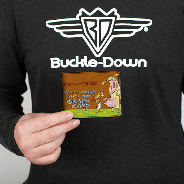 Buckle-Down Bi-Fold Wallet - COW AND CHICKEN WHAT'S WRONG WITH YOUR BRAIN Pose Brown