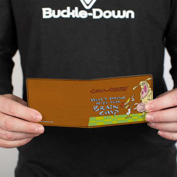 Buckle-Down Bi-Fold Wallet - COW AND CHICKEN WHAT'S WRONG WITH YOUR BRAIN Pose Brown