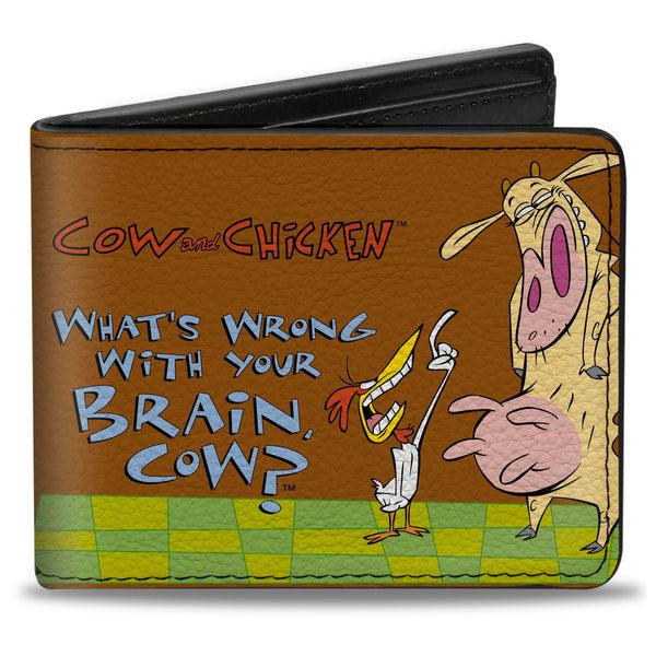 Buckle-Down Bi-Fold Wallet - COW AND CHICKEN WHAT'S WRONG WITH YOUR BRAIN Pose Brown
