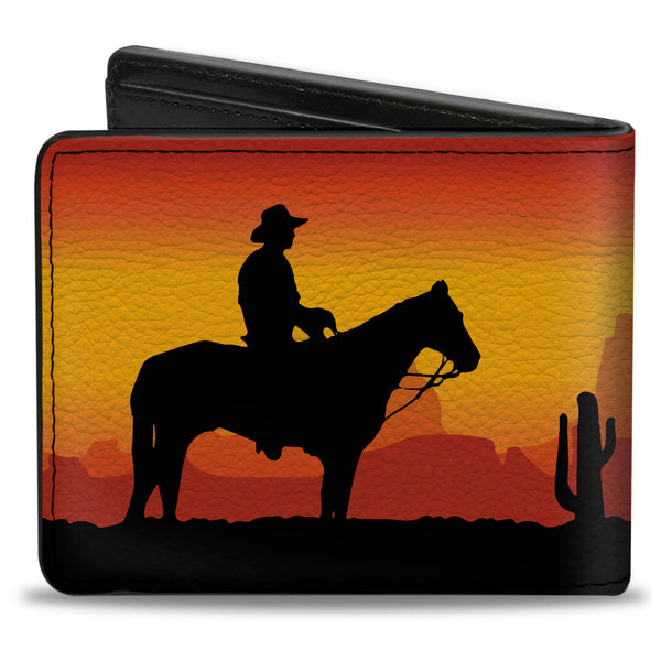 Buckle-Down Bi-Fold Wallet - Cowboy Silhouette Western Landscape Reds Black
