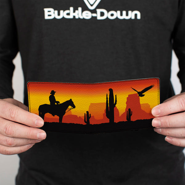 Buckle-Down Bi-Fold Wallet - Cowboy Silhouette Western Landscape Reds Black