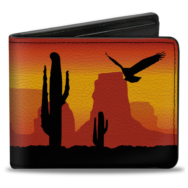 Buckle-Down Bi-Fold Wallet - Cowboy Silhouette Western Landscape Reds Black