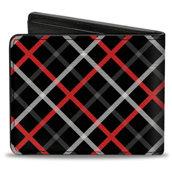 Buckle-Down Bi-Fold Wallet - Criss Cross Plaid Black Gray Red