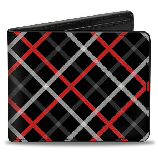 Buckle-Down Bi-Fold Wallet - Criss Cross Plaid Black Gray Red