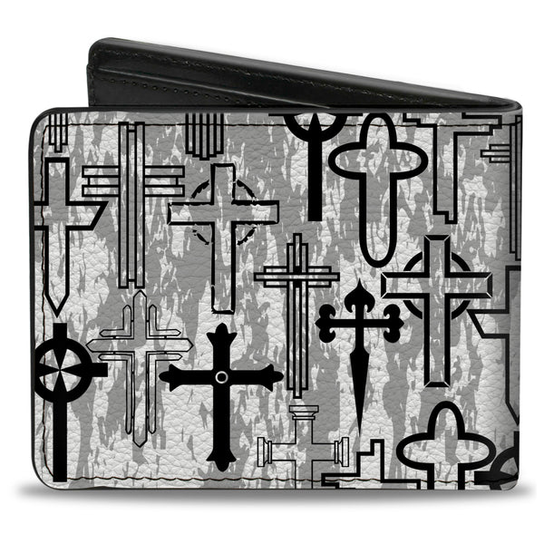 Buckle-Down Bi-Fold Wallet - Crosses Assorted Distressed White Black