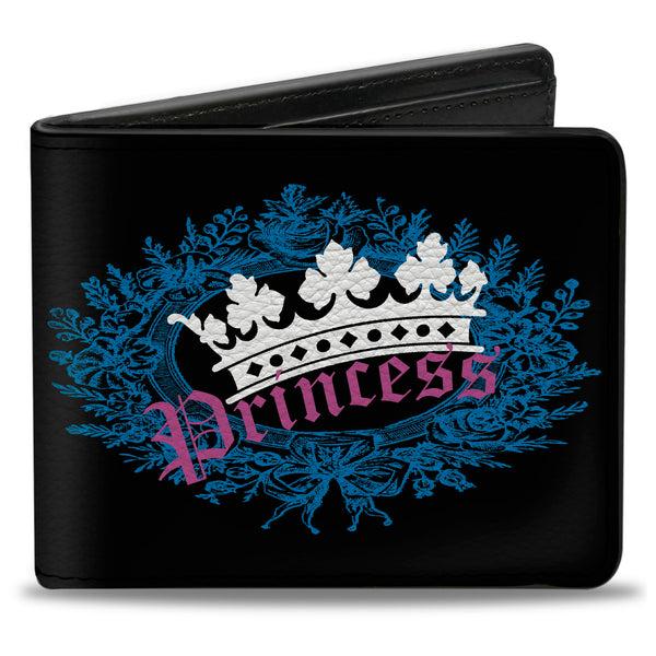 Buckle-Down Bi-Fold Wallet - Crown Princess Oval Black Turquoise