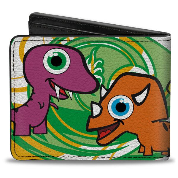 Buckle-Down Bi-Fold Wallet - Cute Dinosaurs Yellow Green